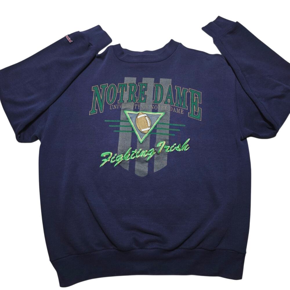 Vintage Notre Dame Fighting Irish Football NCAA Sweatshirt Size XL Stitched Blue